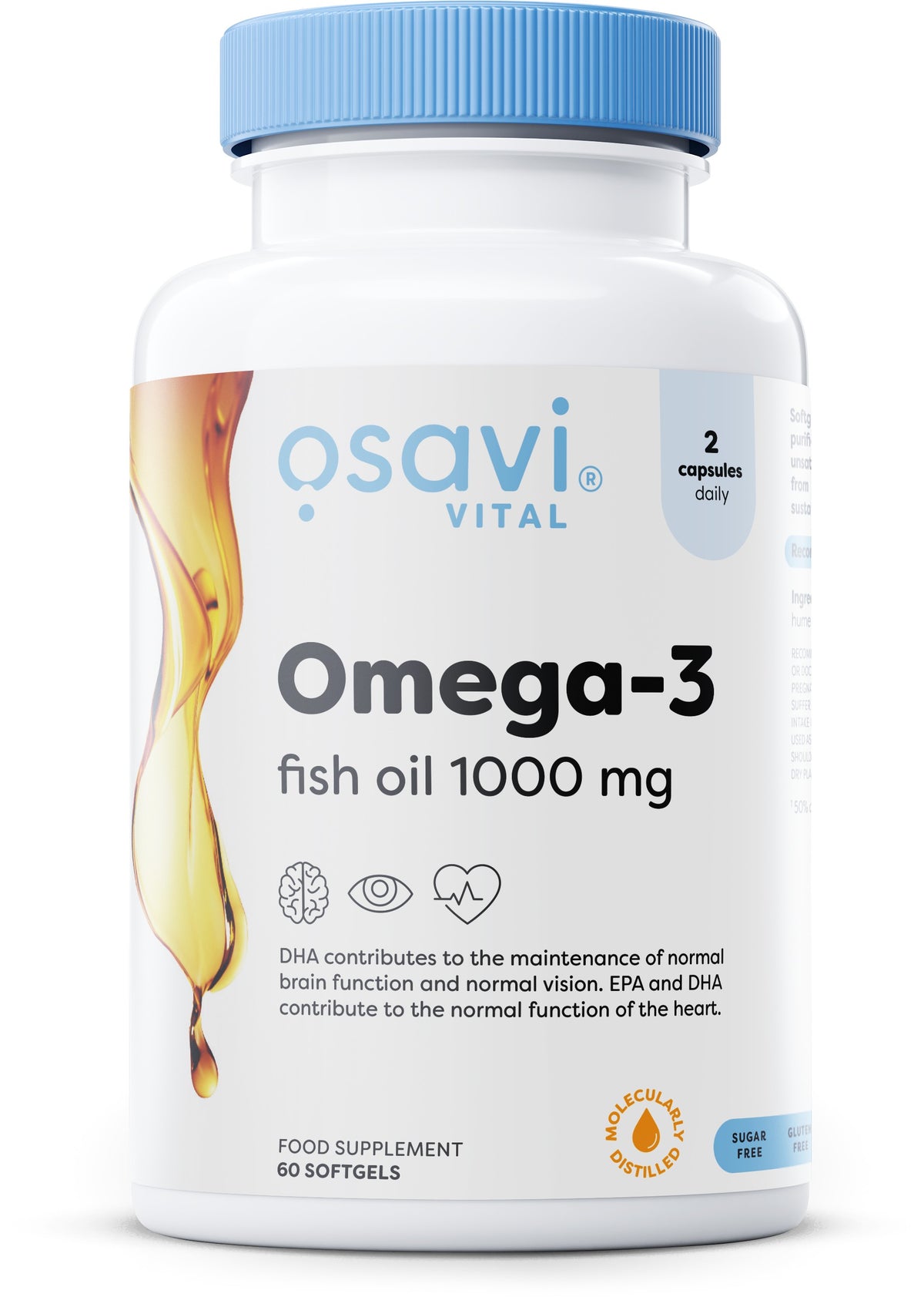 Omega-3 Fish Oil Molecularly Distilled, 1000mg - 60 softgels